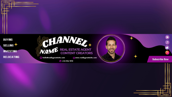 real estate agent youtube black purple banner 60